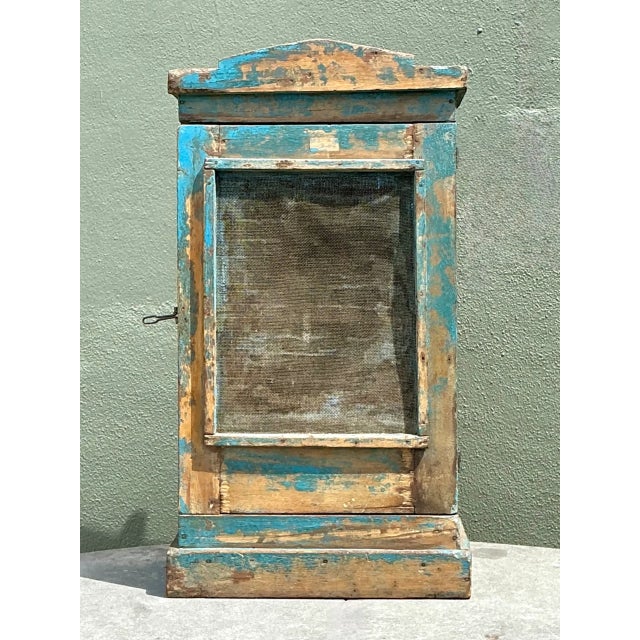 Mid 20th Century Vintage Rustic Painted Wood Cabinet For Sale - Image 5 of 12
