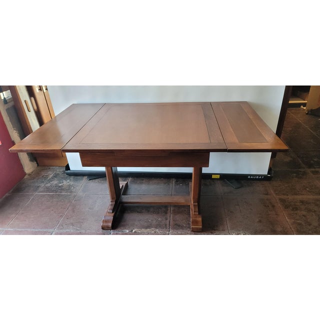 Art Deco 1920s Art Deco Oak Draw Leaf Dining Table From England 5 Feet Open For Sale - Image 3 of 8