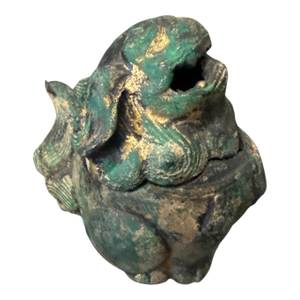 Antique 19th C. Bronze Foo Dog Incense Burner With Aged Verdigris Patina - Qing Era Asian Antique