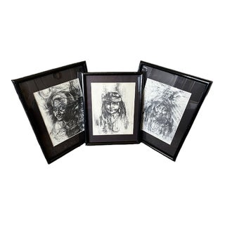 Vintage Set of 3 Framed MCM Don Ruffin Signed Native American Portraits - Limited Edition-Artist Proof For Sale
