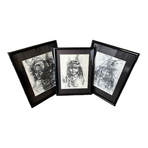 Vintage Set of 3 Framed MCM Don Ruffin Signed Native American Portraits - Limited Edition-Artist Proof