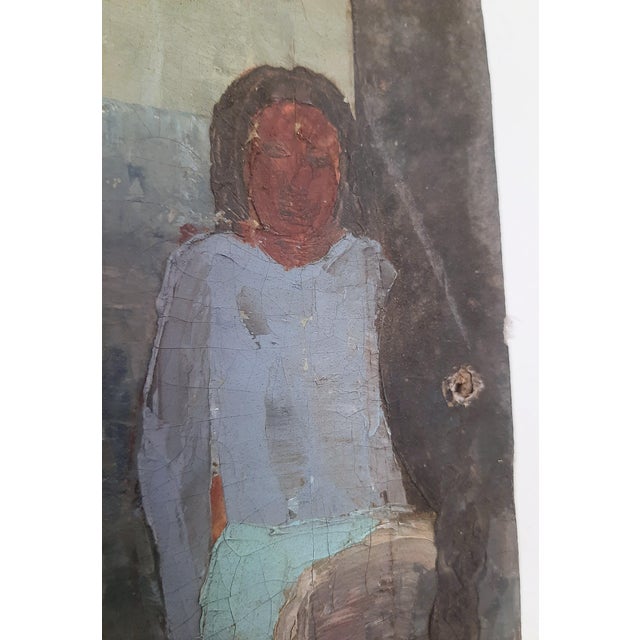 Blue Mid Century Latino Mexico Market Painting For Sale - Image 8 of 16