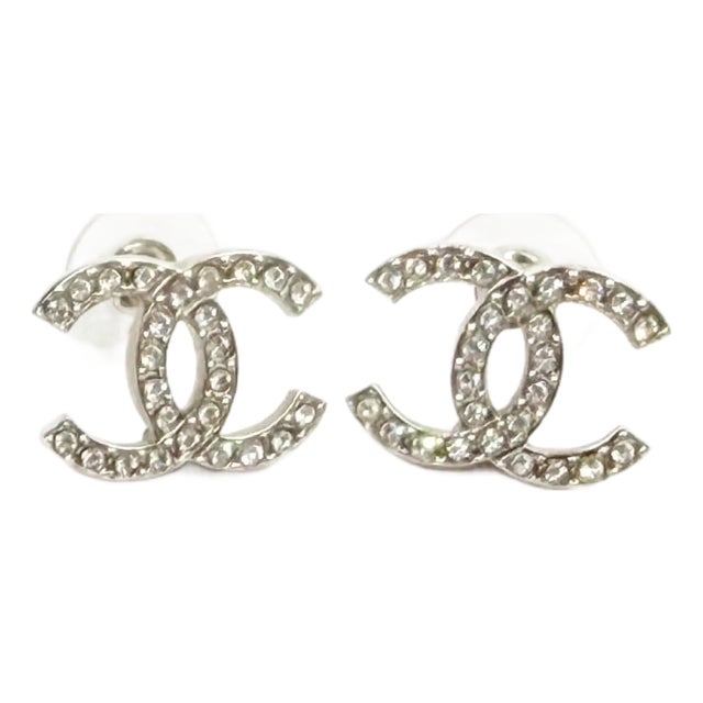 Chanel Classic Silver CC Crystal Reissued Moscova Piercing Earrings, A Pair For Sale