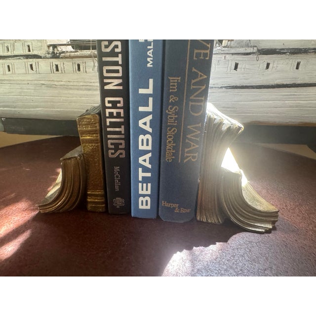 Art Deco Vintage Leatherlines Books Brass Heavy Bookend Pair For Sale - Image 3 of 9