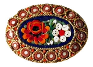Vintage Italian Micro Mosaic Flower Gold Tone Pin Brooch Oval