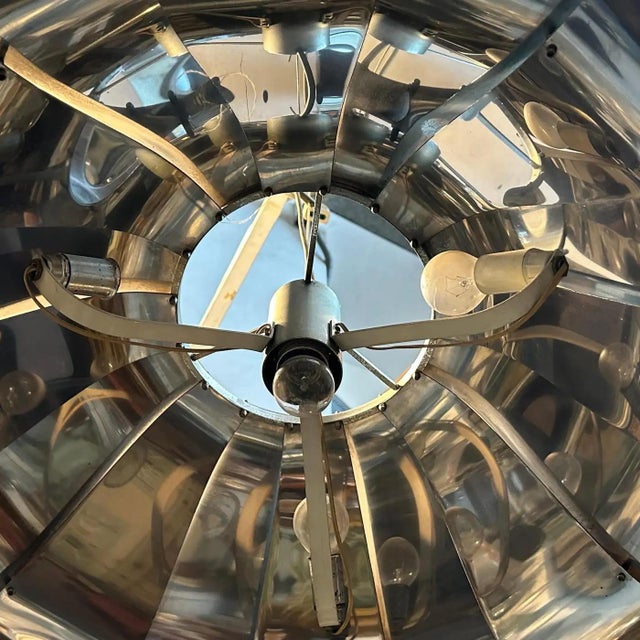 Silver 1960s Mid-Century Modern Reggiani Attributed Steel Italian Pendant For Sale - Image 8 of 10