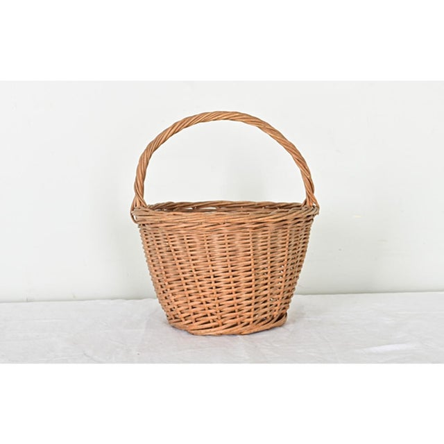 French Vintage Wicker Collecting Basket For Sale - Image 4 of 8