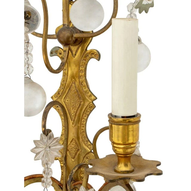 Italian Brass and Crystal Two-Branch Wall Sconces, Pair For Sale - Image 4 of 8