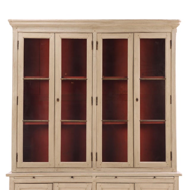 19th Century French Painted Two-Piece Bookcase Cabinet For Sale - Image 4 of 9