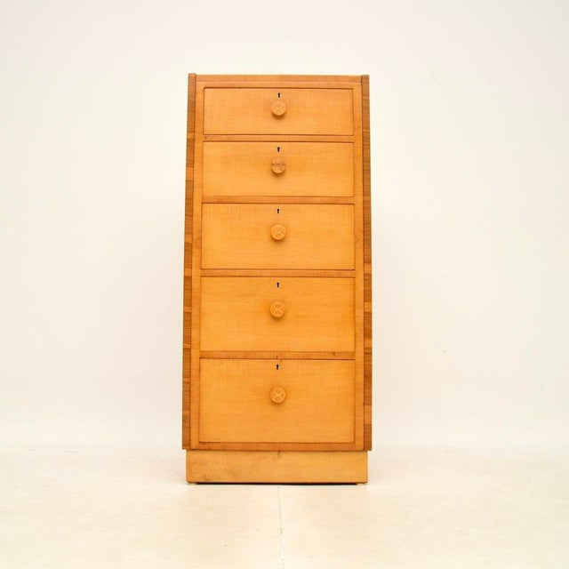 A stylish and extremely well made Art Deco sycamore chest of drawers by Hille. This was made in England, it dates from the...