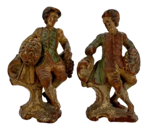 18th Century Baroque Carved Polychrome Decorated Wooden Continental Figurines - A Pair