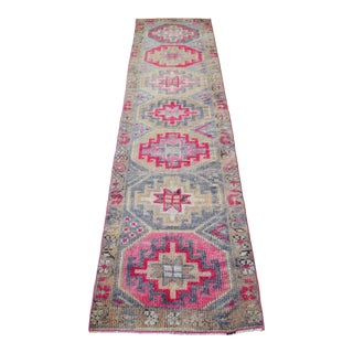 1970 Handmade Pink Turkish Runner Rug Colorful Hallway Deco For Sale