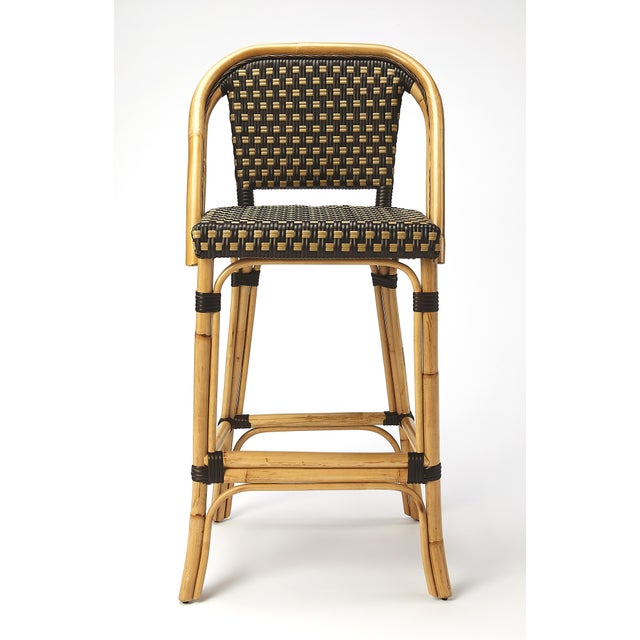 Spritely Home Accent Furniture Lila Rattan 28 in. Seat Height Bar Stool with Back and Footrest, Chocolate Rattan For Sale - Image 4 of 7