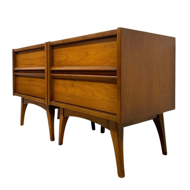 Wood Vintage Mid-Century Modern Two-Drawer Nightstands - Matching Pair With Dovetailed Drawers, A Pair For Sale - Image 7 of 10