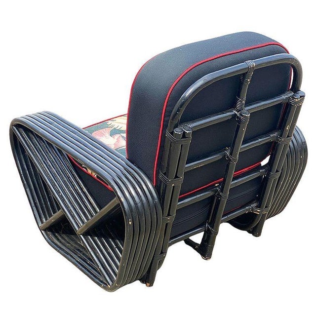 1950s Restored Black Frankl Style 6-Strand Square Pretzel Rattan Sofa Lounge Chair Set For Sale - Image 14 of 18