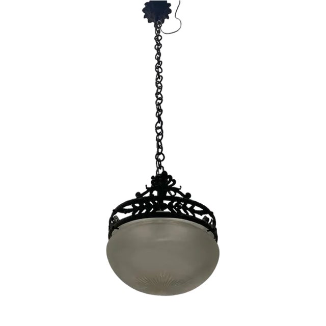 Bronze and Glass Light Pendant, 1950s For Sale