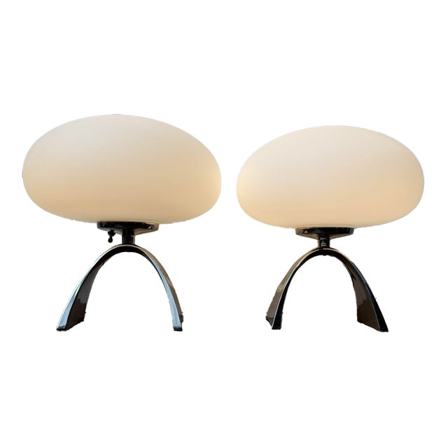 Vintage Mid Century Modern Laurel Arch Chrome Lamp Bases Work - Pair For Sale
