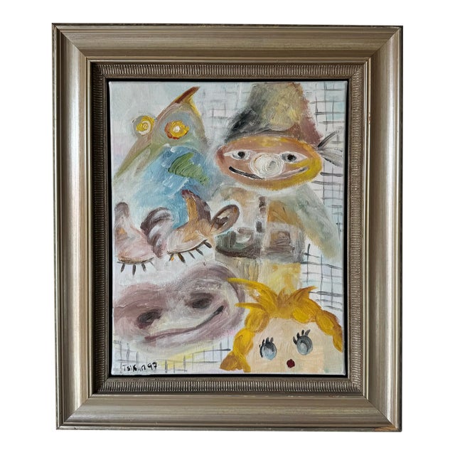 Vintage Abstract Acrylic on Canvas Painting by Tsikun, 1997 For Sale