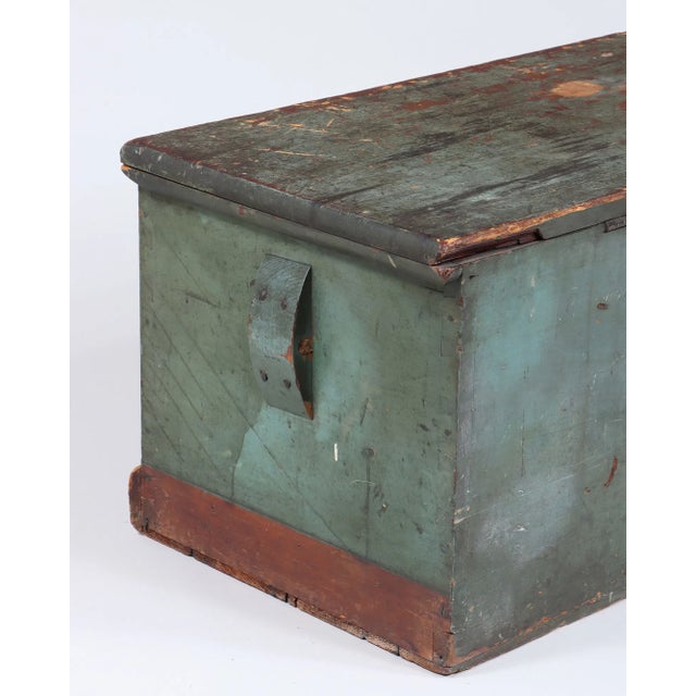 19th Century Green-Painted Sailor's Sea Chest (Seaman's Box), Pine With Original Surface For Sale - Image 10 of 10
