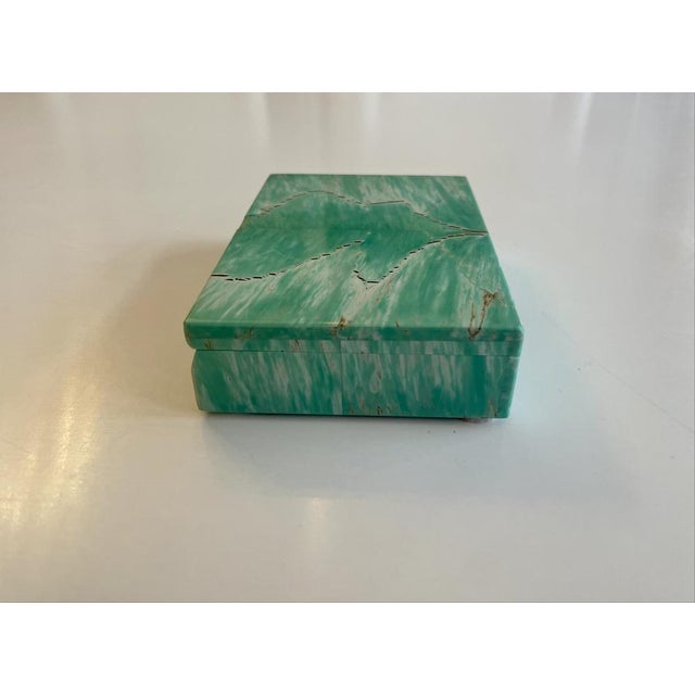 Modern Vintage Amazonite Jewelry Box with Sterling Silver Hinges, 1950 For Sale - Image 3 of 10