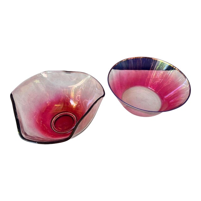 1970s Pink Glass Serving Bowls- Set of 2 For Sale