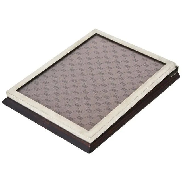 Vintage Gucci Signed Chrome, Fabric, Wood Note Pad Holder or Desk Accessory Italy 70's For Sale - Image 10 of 10