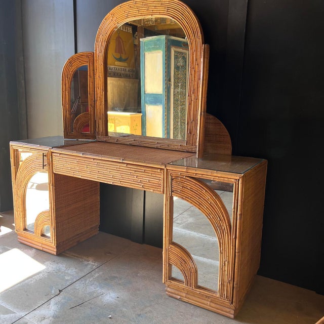 Vintage Bamboo Dressing Table with Bamboo Framed Mirror For Sale - Image 12 of 16
