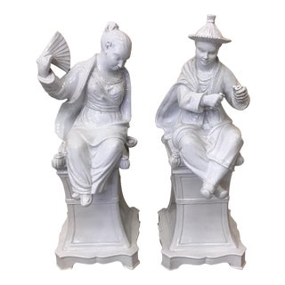 Italian Faience Glazed Chinese Figures - A Pair For Sale