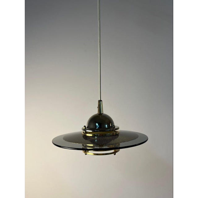Metal Small Vintage Pendant Lamp in Smoked Glass and Brass by Jan Eskil Eskilsson for Belid For Sale - Image 7 of 11