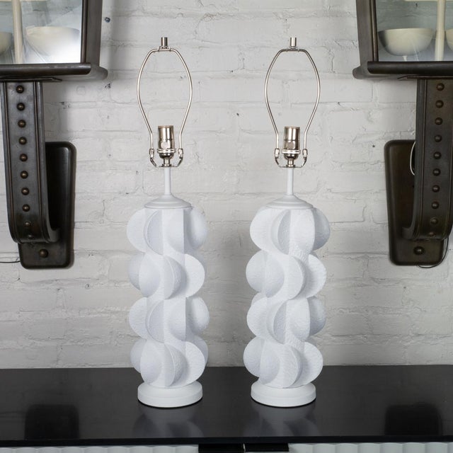 Modern 1980s Composition Modern Motif Table Lamps - a Pair For Sale - Image 3 of 9