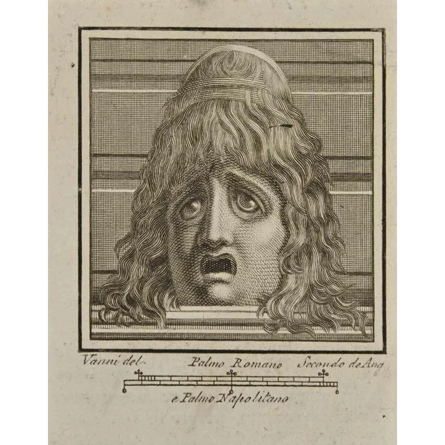 Tragic Mask Pompeian Style from "Antiquities of Herculaneum" is an etching on paper realized by Nicola Fiorillo in the...