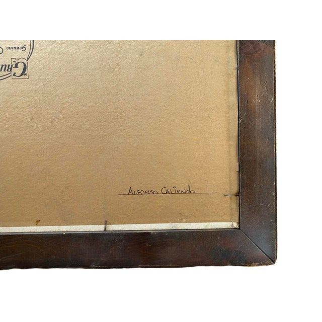 Vintage Colorful Oil on Board Painting of Nude Woman and Fruit in Handmade Geometric Wood Frame, Signed Alfonso Caliendo Circa 1990 For Sale - Image 11 of 12