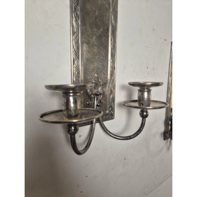 Art Deco Silver-Plated Wall Candlesticks, 1940s, Set of 2 For Sale - Image 9 of 11