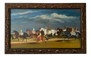 1990s “Before the Race” Contemporary Original Oil Painting After Munnings by Satori Gregorakis. Framed