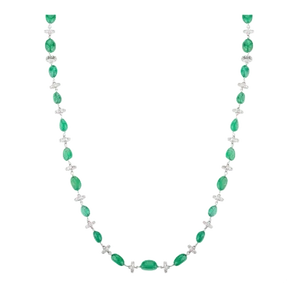 69.55 Ctw Tumble Emerald Beaded Necklace With Diamonds