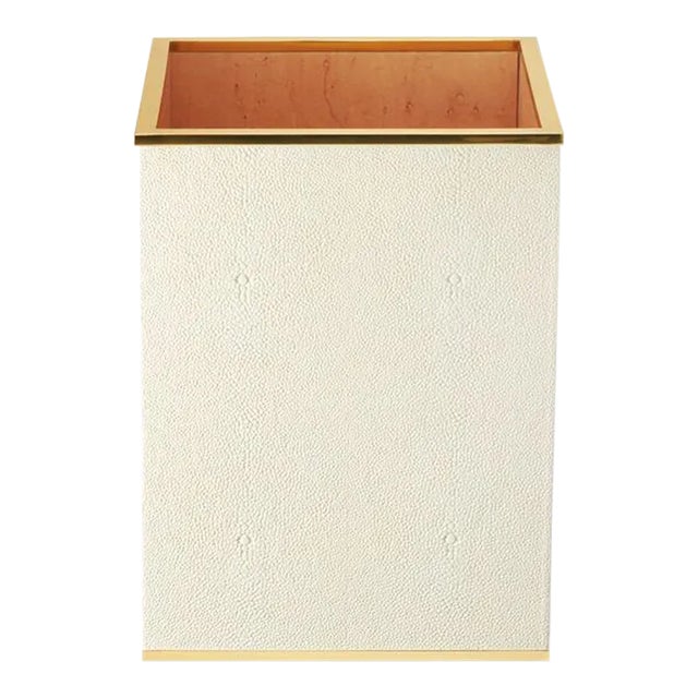 AERIN Classic Faux Shagreen Waste Basket, Cream For Sale