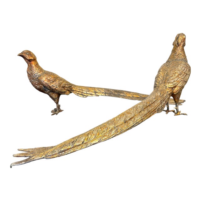 Vintage 1910 Cast Brass Figures of Pea Hens by C C K Company, New York - A Pair For Sale