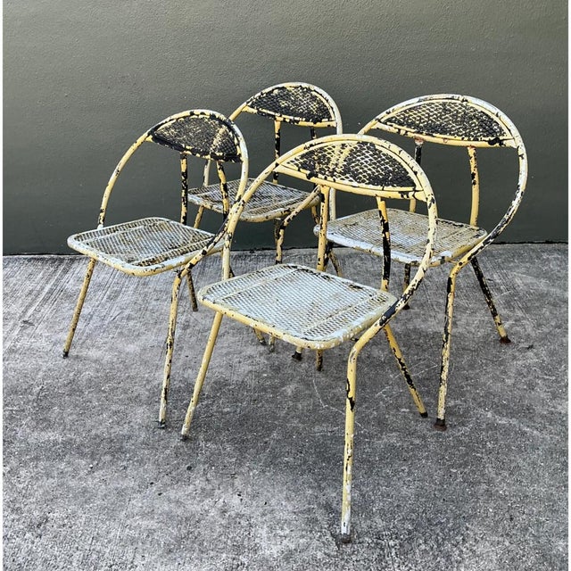 Metal Vintage MCM Hoop Folding Wrought Iron Table and Chairs For Sale - Image 7 of 12
