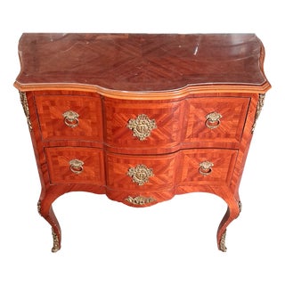 Louis XV Style Bombé Commode in Marquetry and Gilt Bronze For Sale