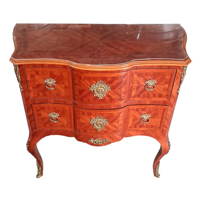 Louis XV Style Bombé Commode in Marquetry and Gilt Bronze For Sale