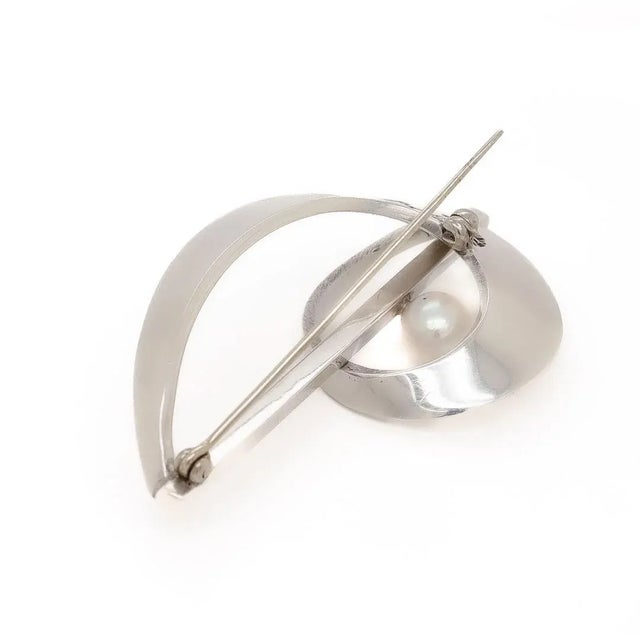 Silver Vintage Antonio Pineda Mexican Modernist 970 Silver & Pearl Brooch or Pin For Sale - Image 8 of 9