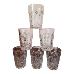 Vintage Cut Glass Butterfly Drinking Barware Set Glasses