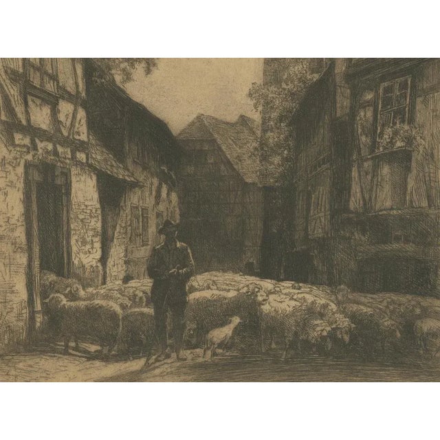 Conrad Rau, German Village, Shepherd & Flock, 1920, Etching For Sale - Image 4 of 10