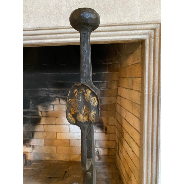 Stunning pair of intricate and heavy blacksmith hand forged andirons, circa late 1800's In excellent condition. 200 year...