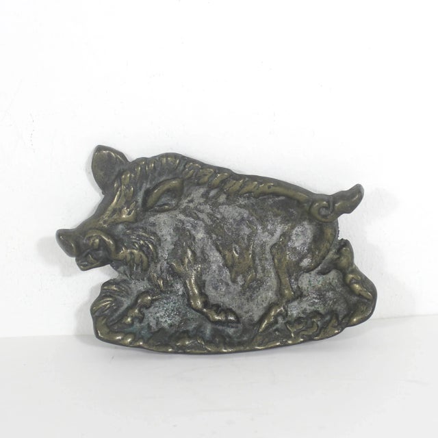 Cabin Vintage Bronze Boar Dish Wild Pig Ashtray or Ring Dish For Sale - Image 3 of 7