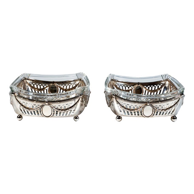 Art Nouveau Silver Baskets with Cut Glass Inserts, Germany, 1910, Set of 2 For Sale