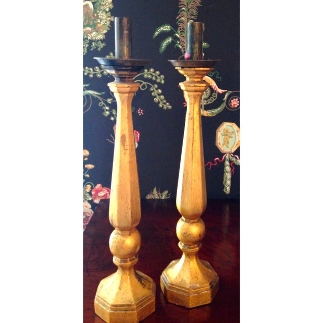 Traditional Late 19th Century Gilt Wood Candleholders - A Pair For Sale - Image 3 of 4
