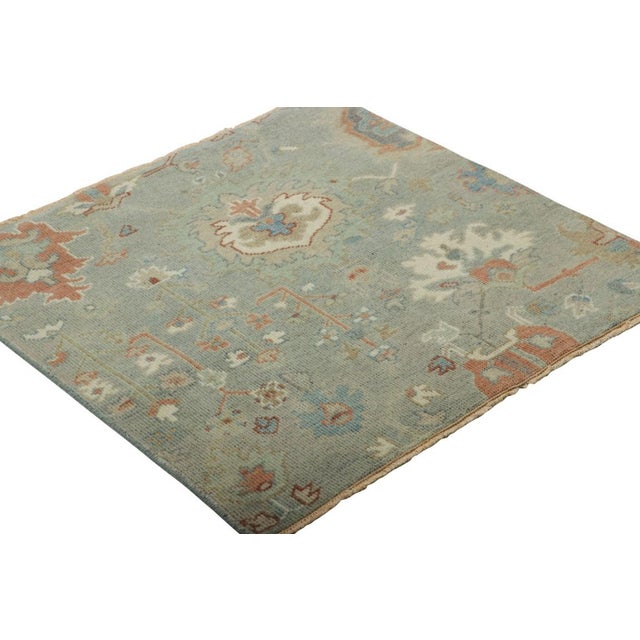 Rug & Kilim Rug & Kilim’s Persian Style Oushak Square Rug in Blue With Floral Patterns For Sale - Image 4 of 8
