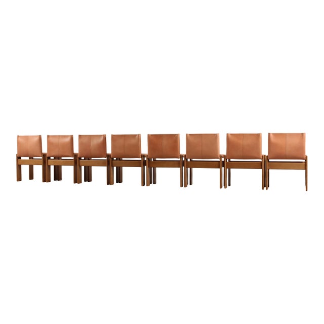 Monk Chairs in Walnut and Buffalo Leather by Afra and Tobia Scarpa for Molteni, 1973, Set of 8 For Sale - Image 15 of 18