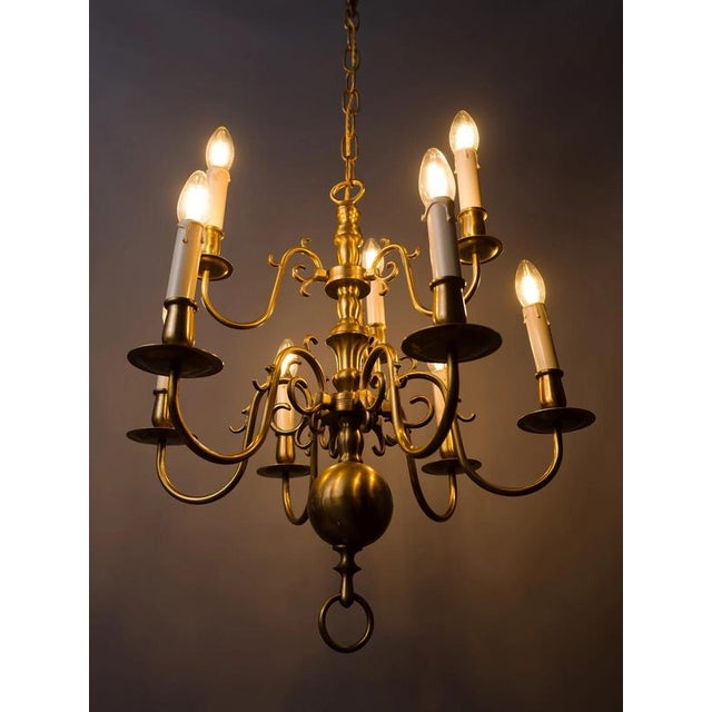 Gold Dutch Brass 9-Arm Chandelier For Sale - Image 8 of 9